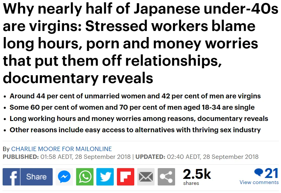 Daily mail nearly half of Japanese under-40s are virgins