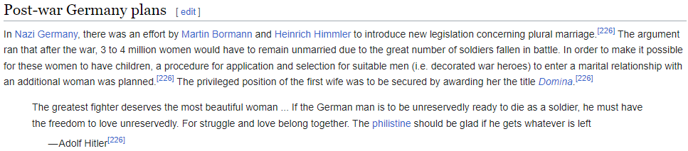 Post-WW2 Nazi Germany plans to implement polygamy (Himmler & Bormann)