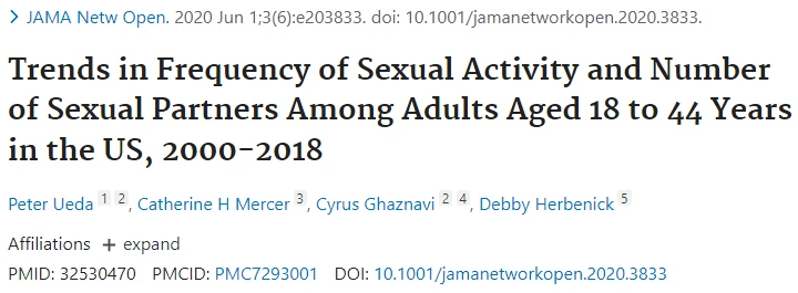 Uede et al. (2020): Trends in Frequency of Sexual Activity and Number of Sexual Partners Among Adults Aged 18 to 44 Years in the US, 2000-2018